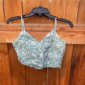 American Eagle Outfitters Green Floral Crop Top